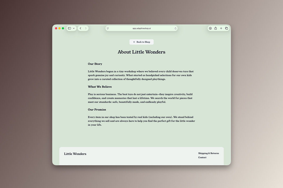 AdaptiveShop interface