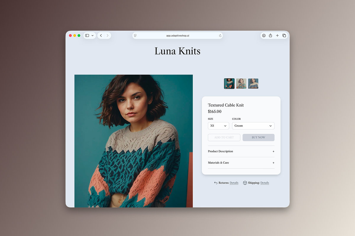 AdaptiveShop interface