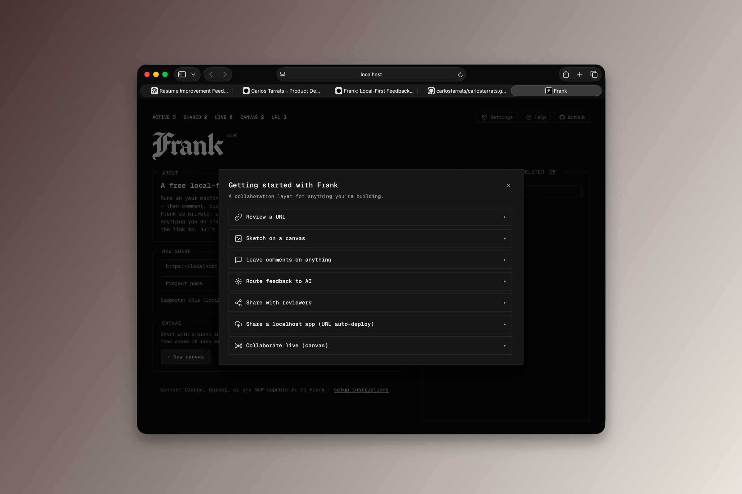 Frank canvas with shapes and connectors