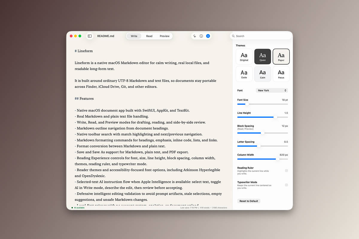 Lineform selected text editing suggestions