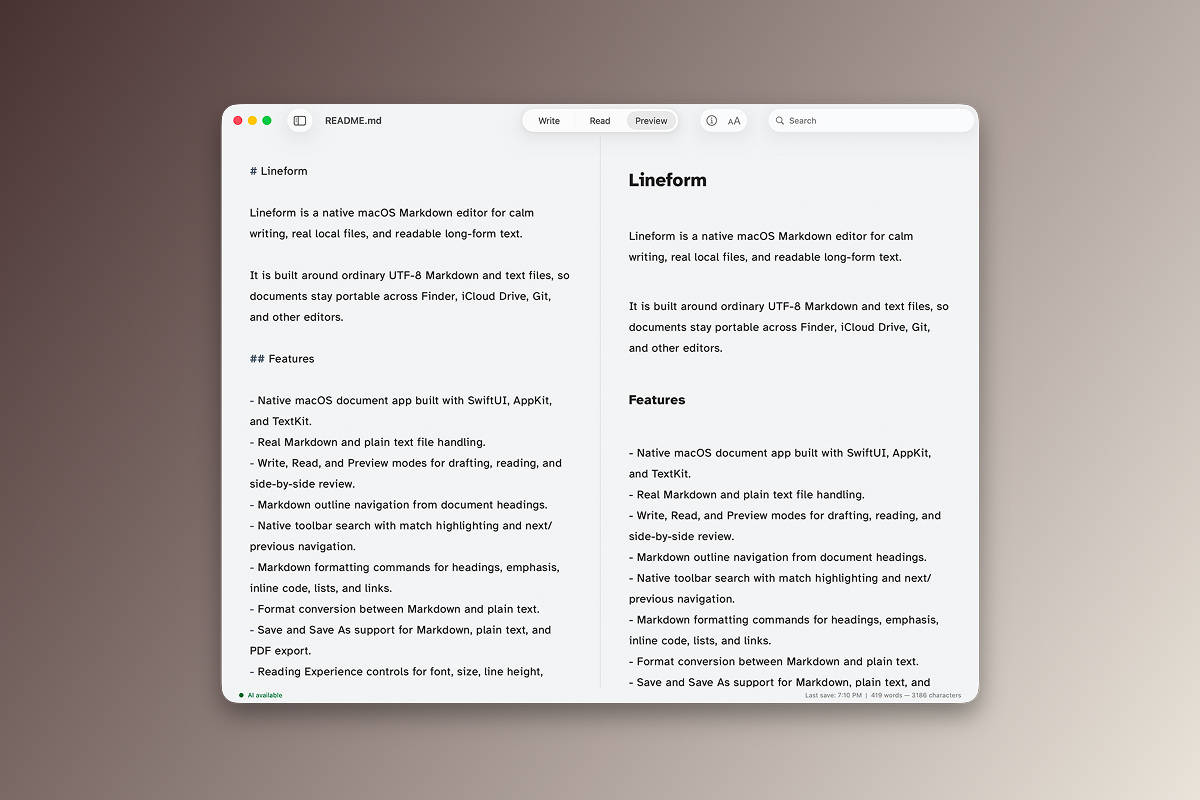 Lineform document outline and navigation