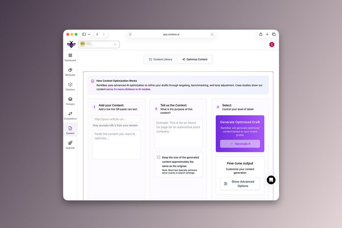 RankBee platform interface